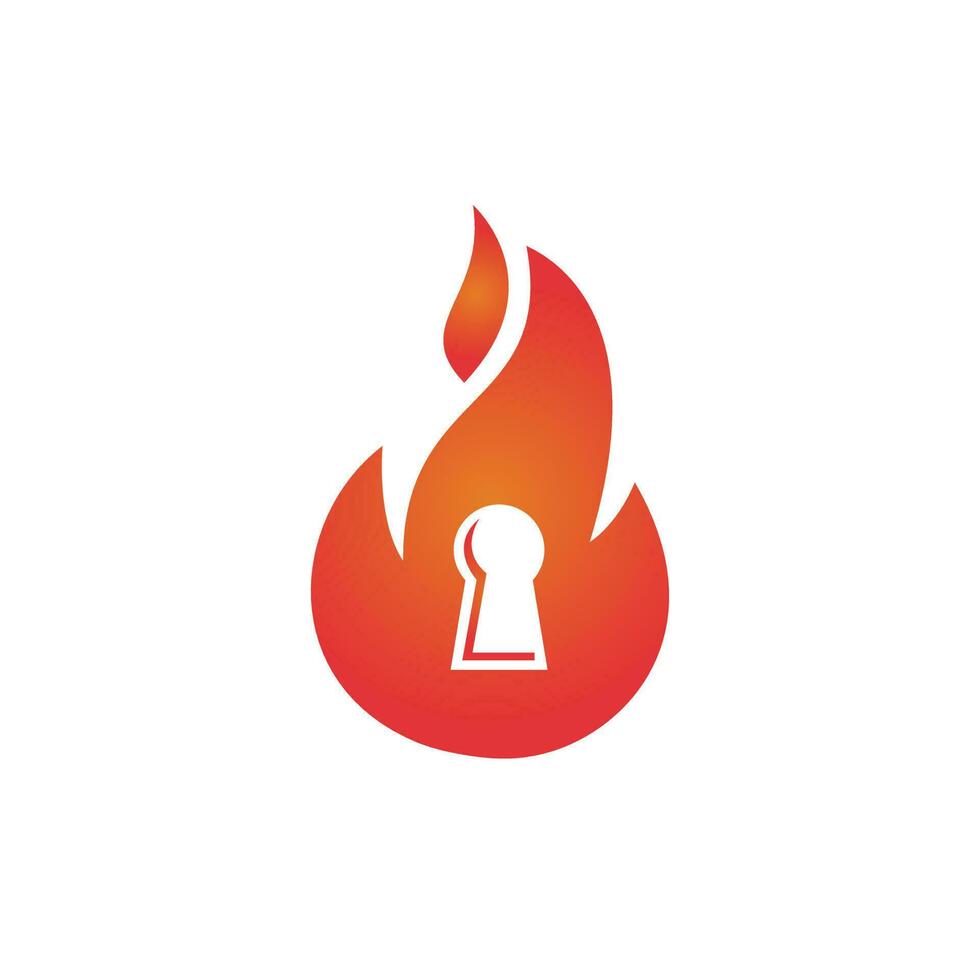 Fire padlock key logo design template. Fire flame key logo icon. vector