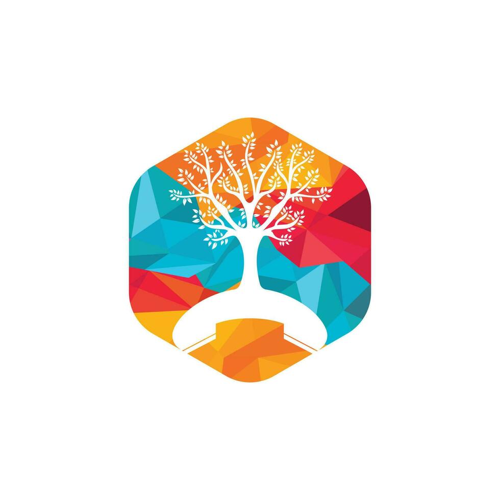 Nature call vector logo design. Handset tree icon design template.