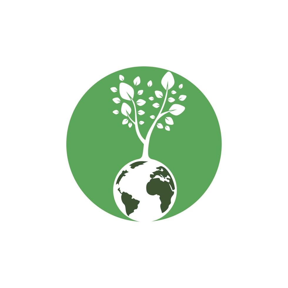 Globe tree vector logo design template. Planet and eco symbol or icon.