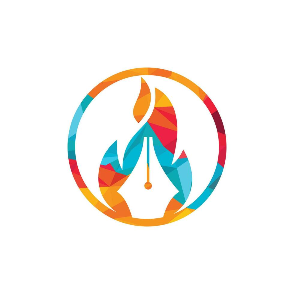 concepto de diseño del logotipo del vector de la pluma de fuego. icono de logotipo de vector de escritor caliente.