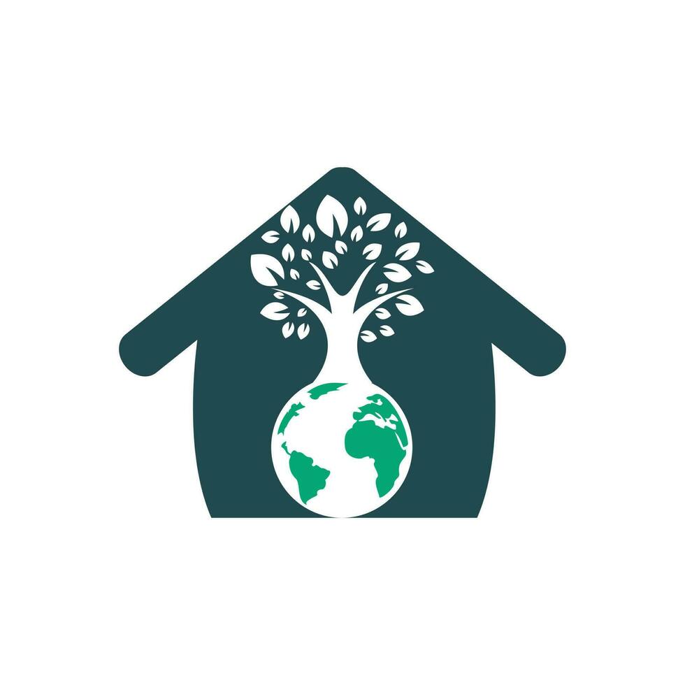 Globe tree with home vector logo design template. Planet and eco symbol or icon.