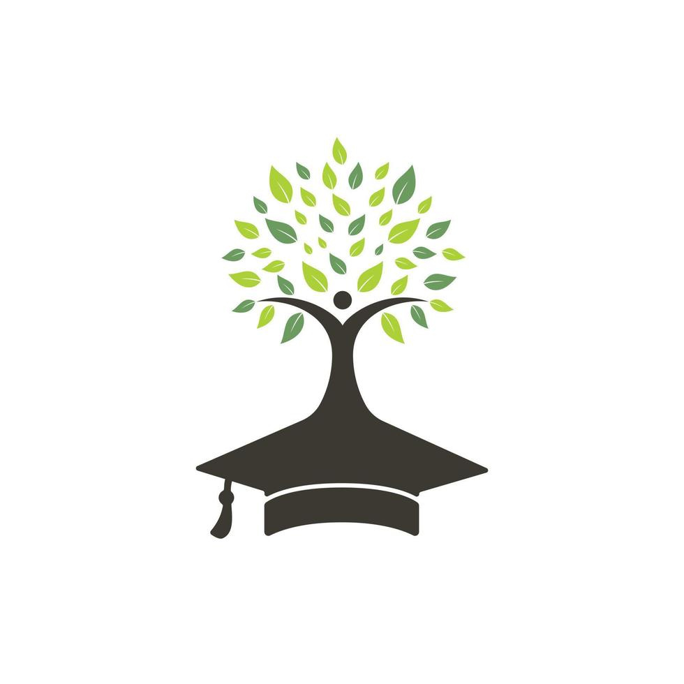 seguro de educación y concepto de logotipo de apoyo. gorro de graduación y logotipo del icono del árbol humano. vector