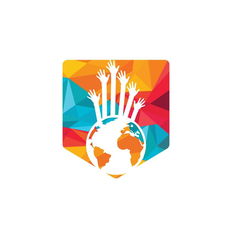 World hands vector logo design template. World support logo concept.