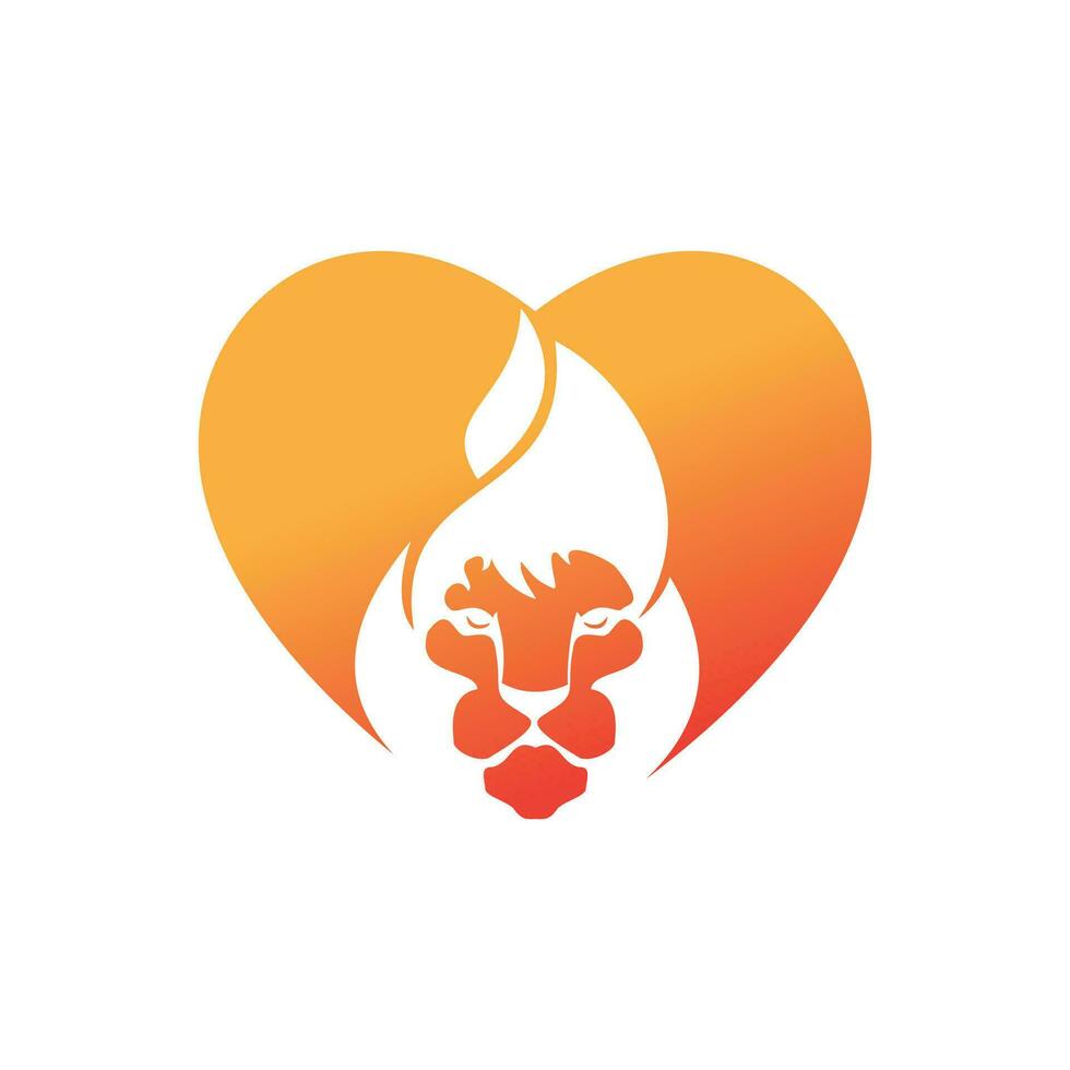 plantilla de diseño de logotipo de vector de fuego de león. llamas de león creativas con el concepto de diseño de logotipo en forma de corazón.