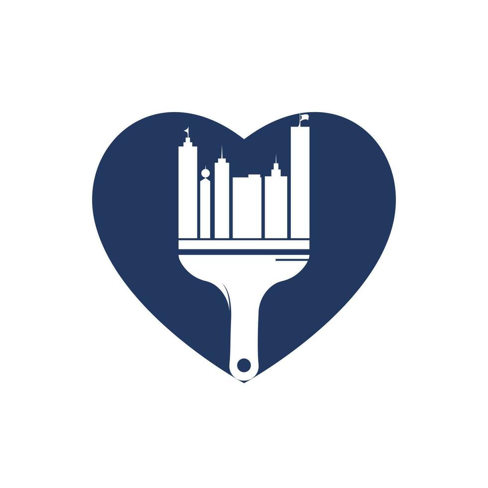 diseño del logotipo vectorial del pincel de pintura de la ciudad. icono de construcción de reparación de renovación de edificios. vector