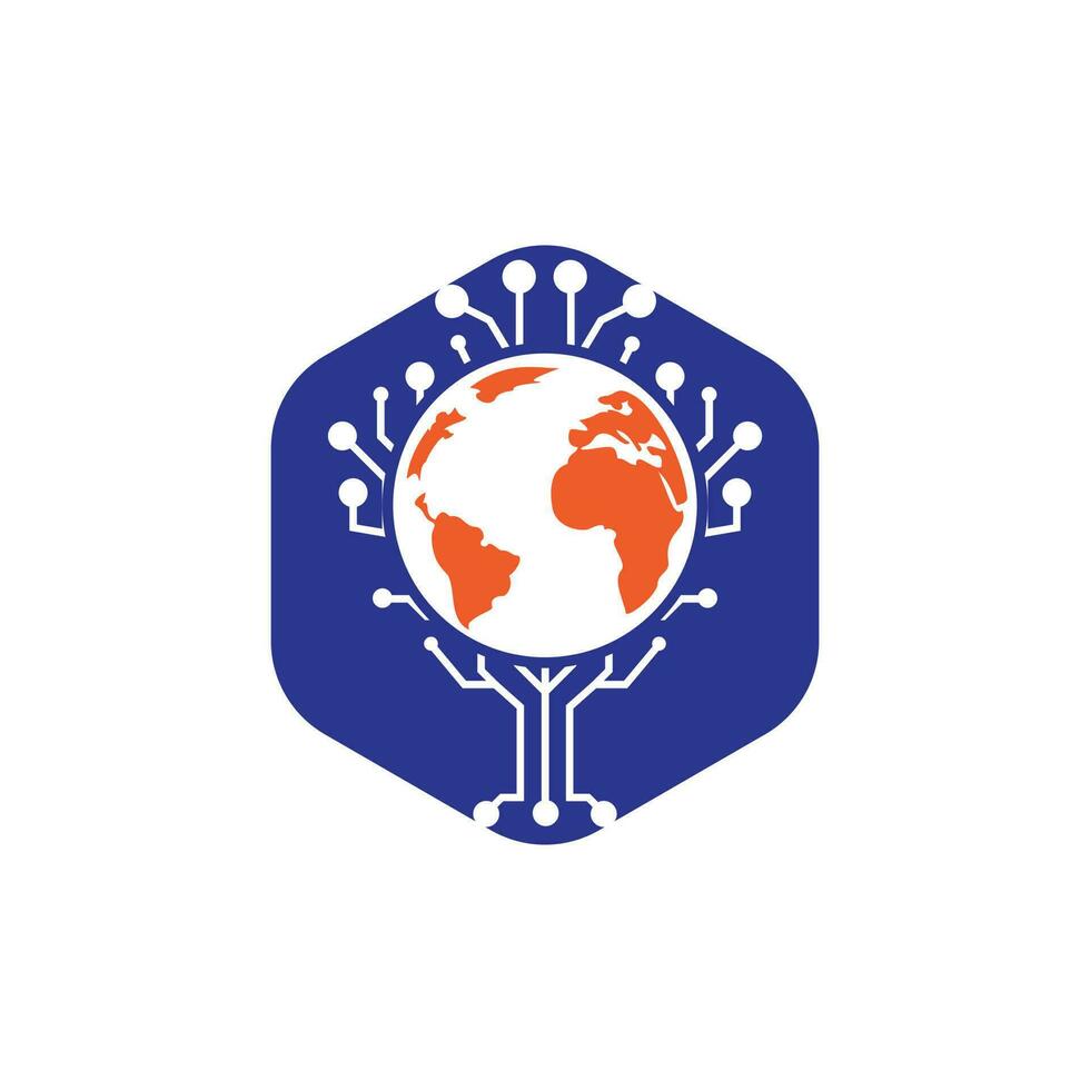 World tech vector logo design template. Globe and tech tree icon design.