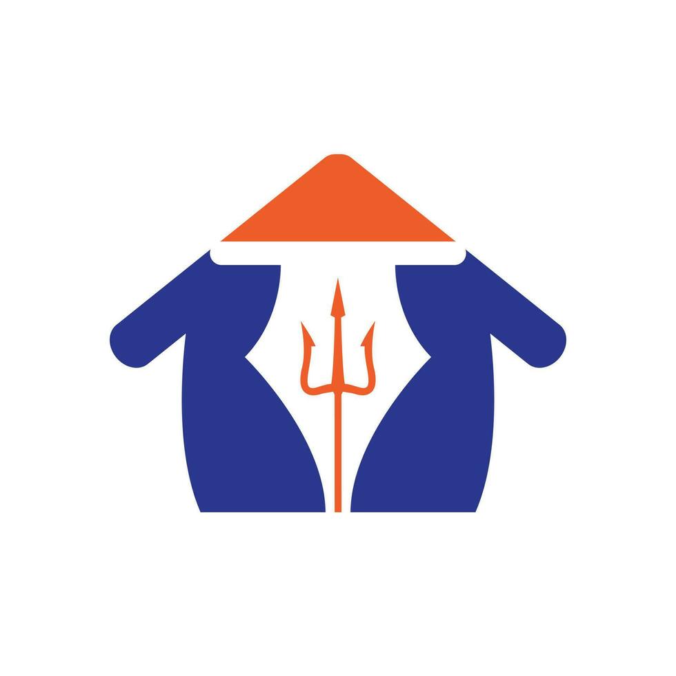 Pen trident vector logo design. Trident and nib with home icon illustration.