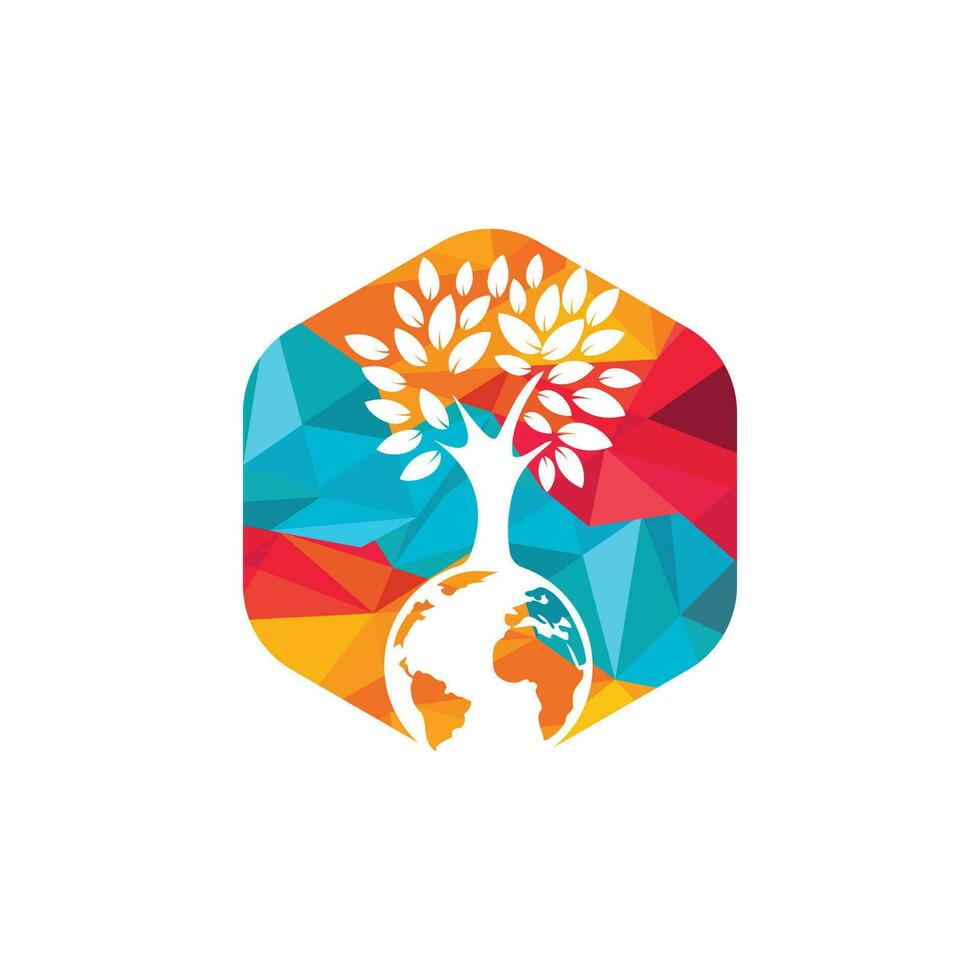 Globe tree vector logo design template. Planet and eco symbol or icon.