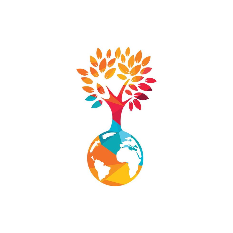 Globe tree with home vector logo design template. Planet and eco symbol or icon.