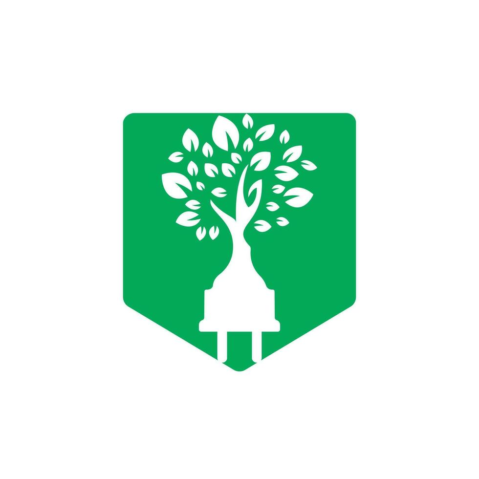 Green energy electricity logo concept. Electric plug icon with tree. vector