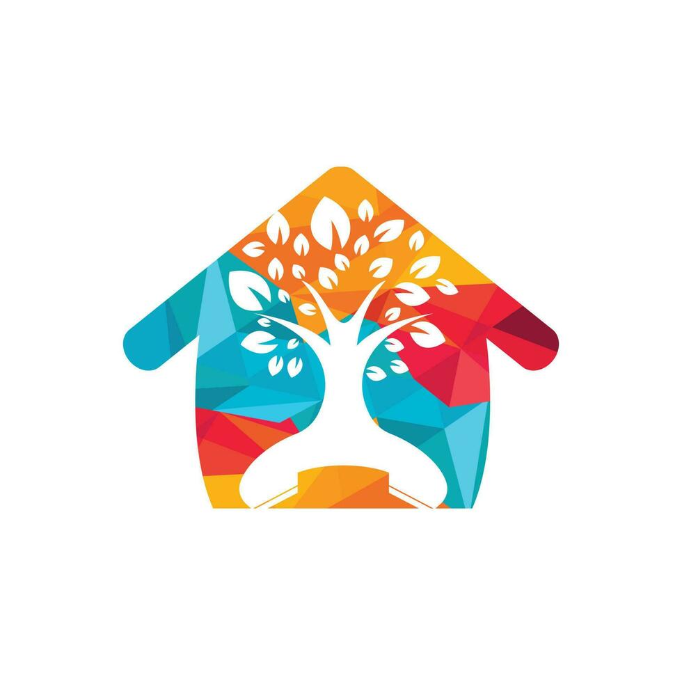 Nature call vector logo design. Handset tree with home icon design template.