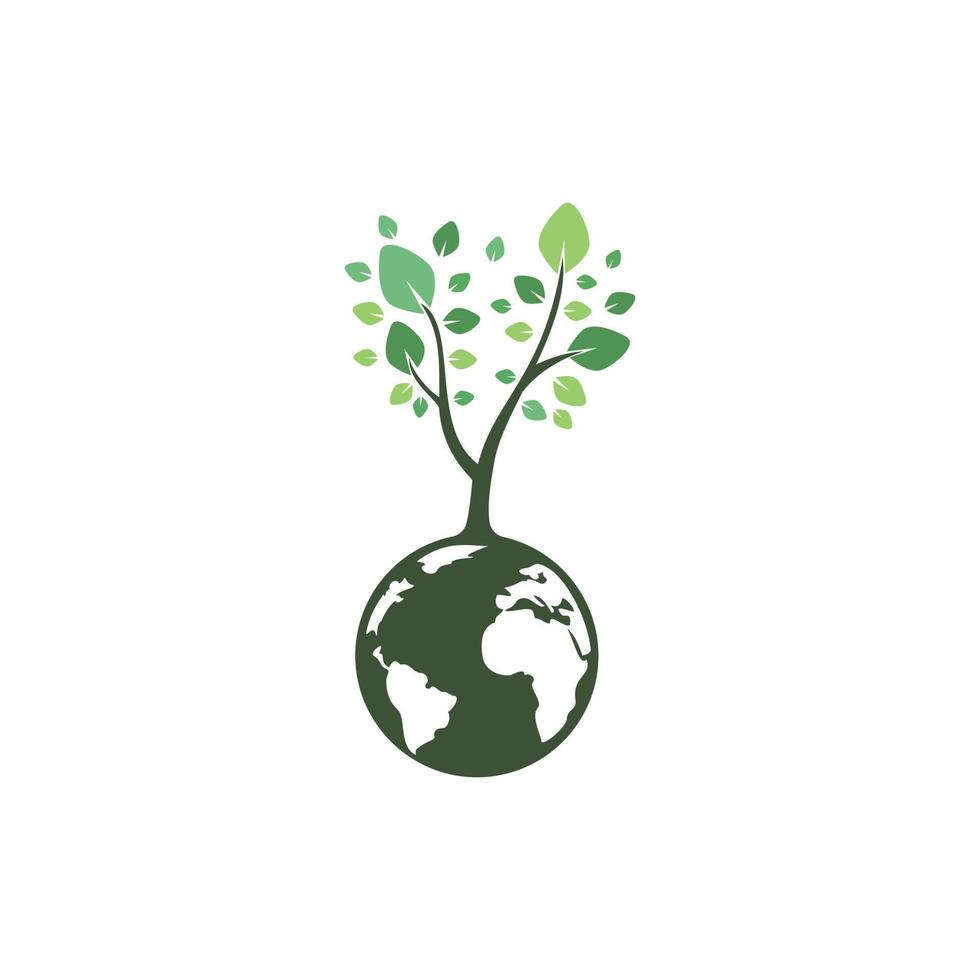 Globe tree with home vector logo design template. Planet and eco symbol or icon.