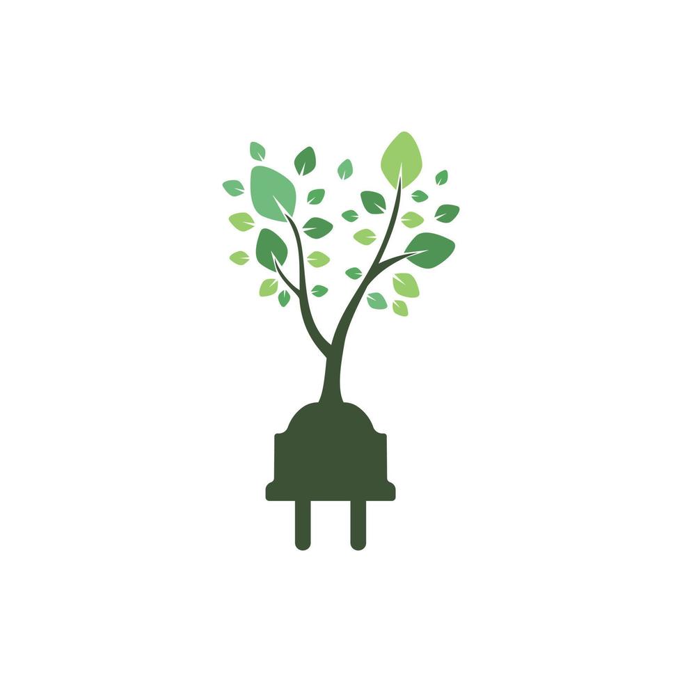 Green energy electricity logo concept. Electric plug icon with tree. vector