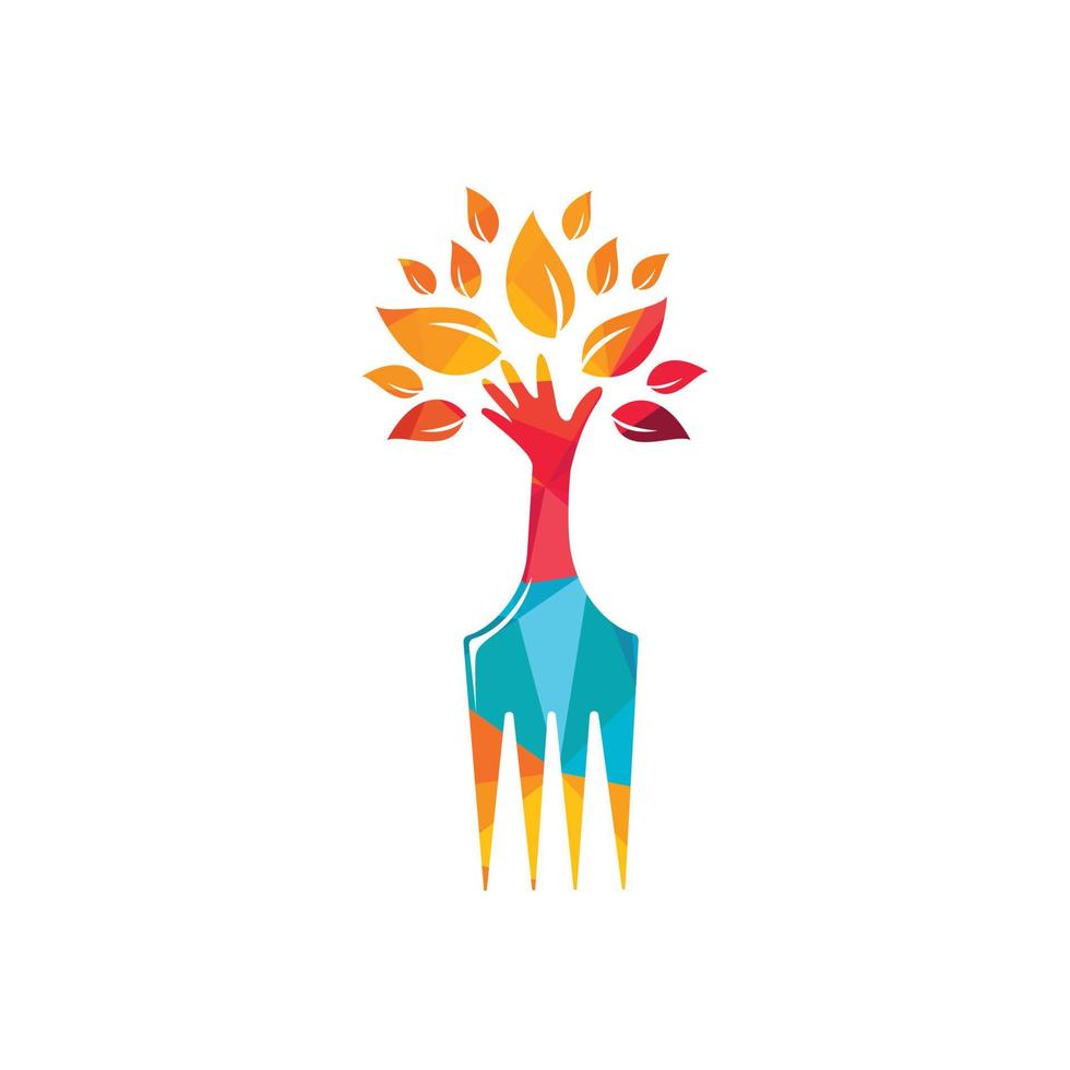 Fork hand tree vector logo design. Restaurant and farming logo concept.