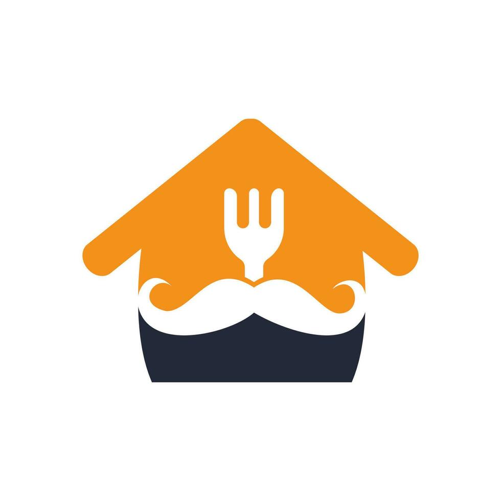 Food guru logo template design. illustration mustache with fork and home icon design. vector