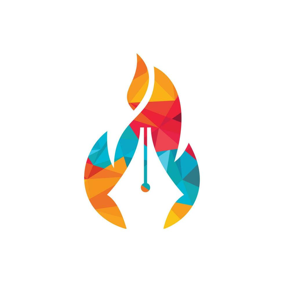 concepto de diseño del logotipo del vector de la pluma de fuego. icono de logotipo de vector de escritor caliente.