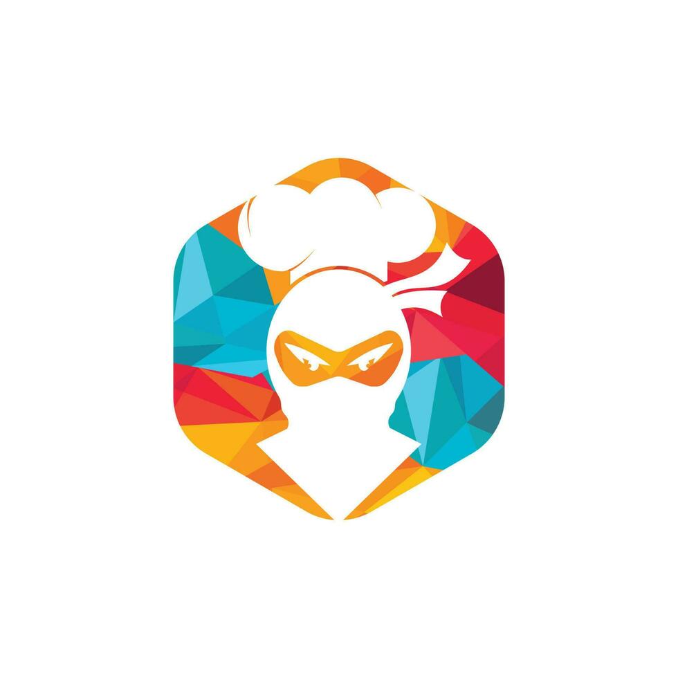Diseño del logotipo vectorial del chef ninja. ninja con icono de sombrero de chef. vector