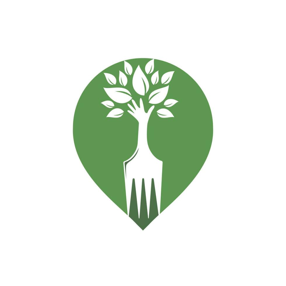 Fork hand tree vector logo design. Restaurant and farming logo concept.