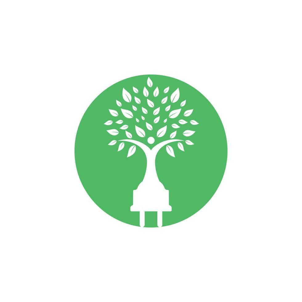 Electric cord and human tree vector logo design. Green energy electricity logo concept.