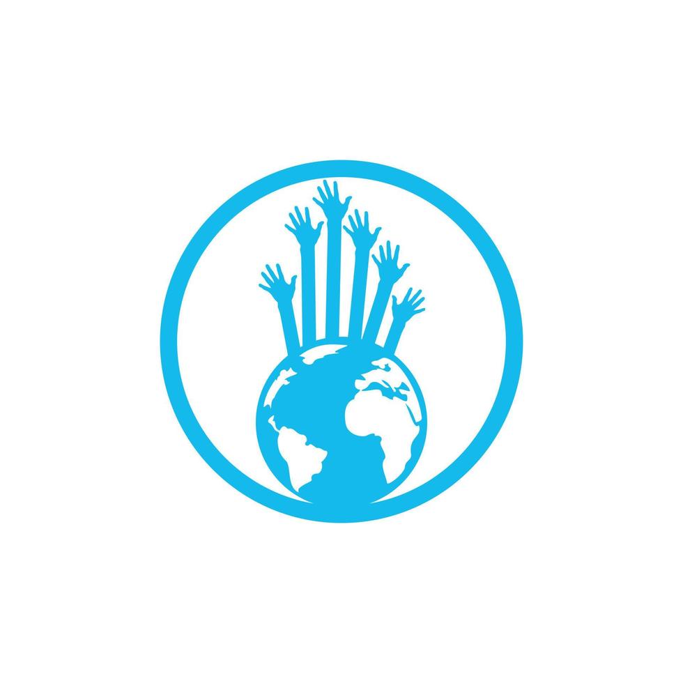 World hands vector logo design template. World support logo concept.