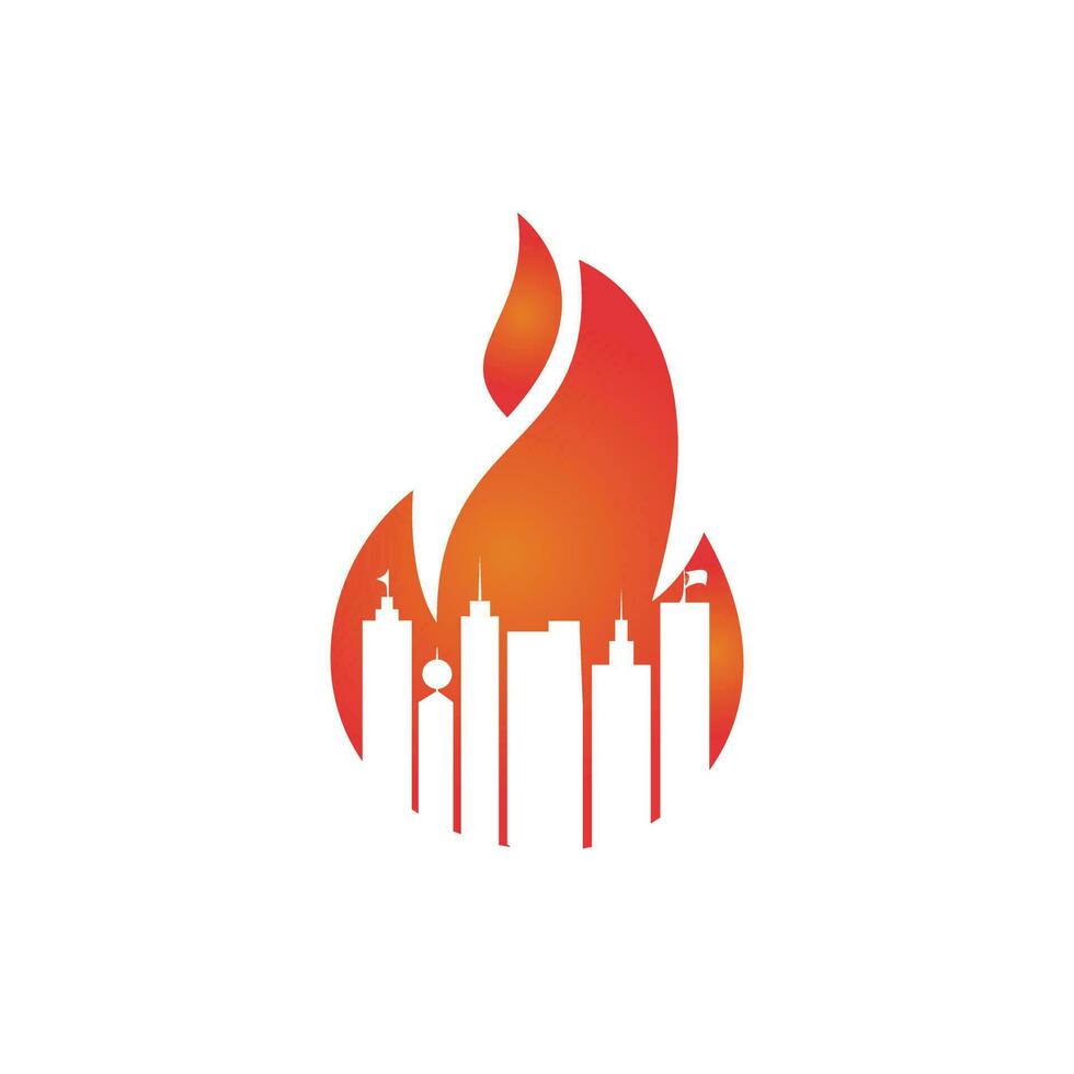 Fire city vector logo design template. Buildings and fire icon design.