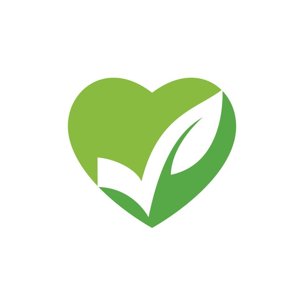 Organic check logo template illustration. Check leaf with heart icon logo design template. vector