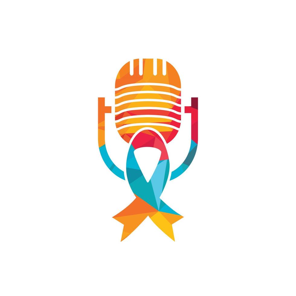 concepto de logotipo de icono de podcast de concientización sobre el cáncer de mama. cinta rosa y logotipo de icono de podcast. vector