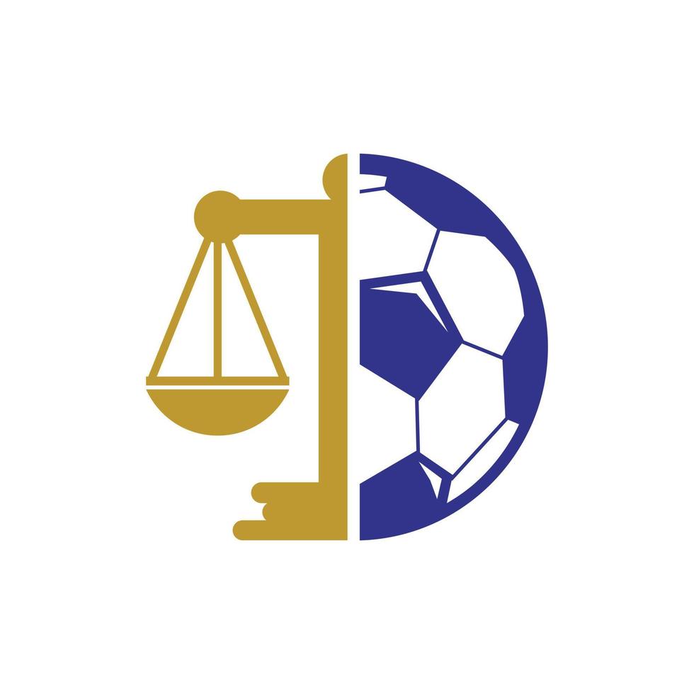 Soccer law vector logo design. Soccer ball and law balance icon design.