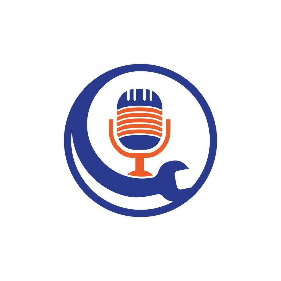 Repair podcast vector logo design. Wrench and mic icon design.