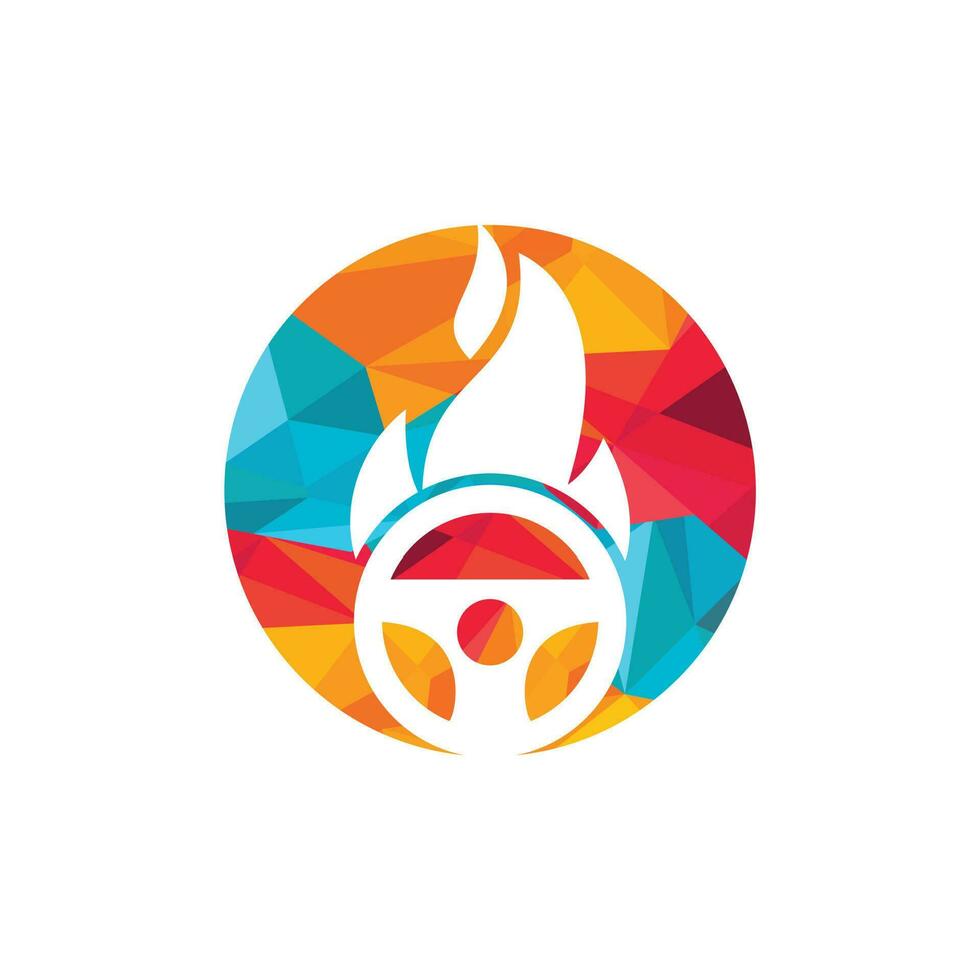 plantilla de diseño de vector de logotipo de controlador caliente. Diseño de ilustración vectorial del icono del logotipo de fuego ardiente del volante del coche.