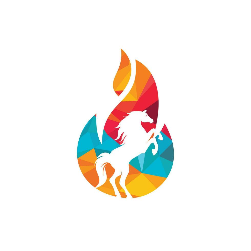 Burning horse in fire flame logo vector design template. Speed, freedom and strength symbol.