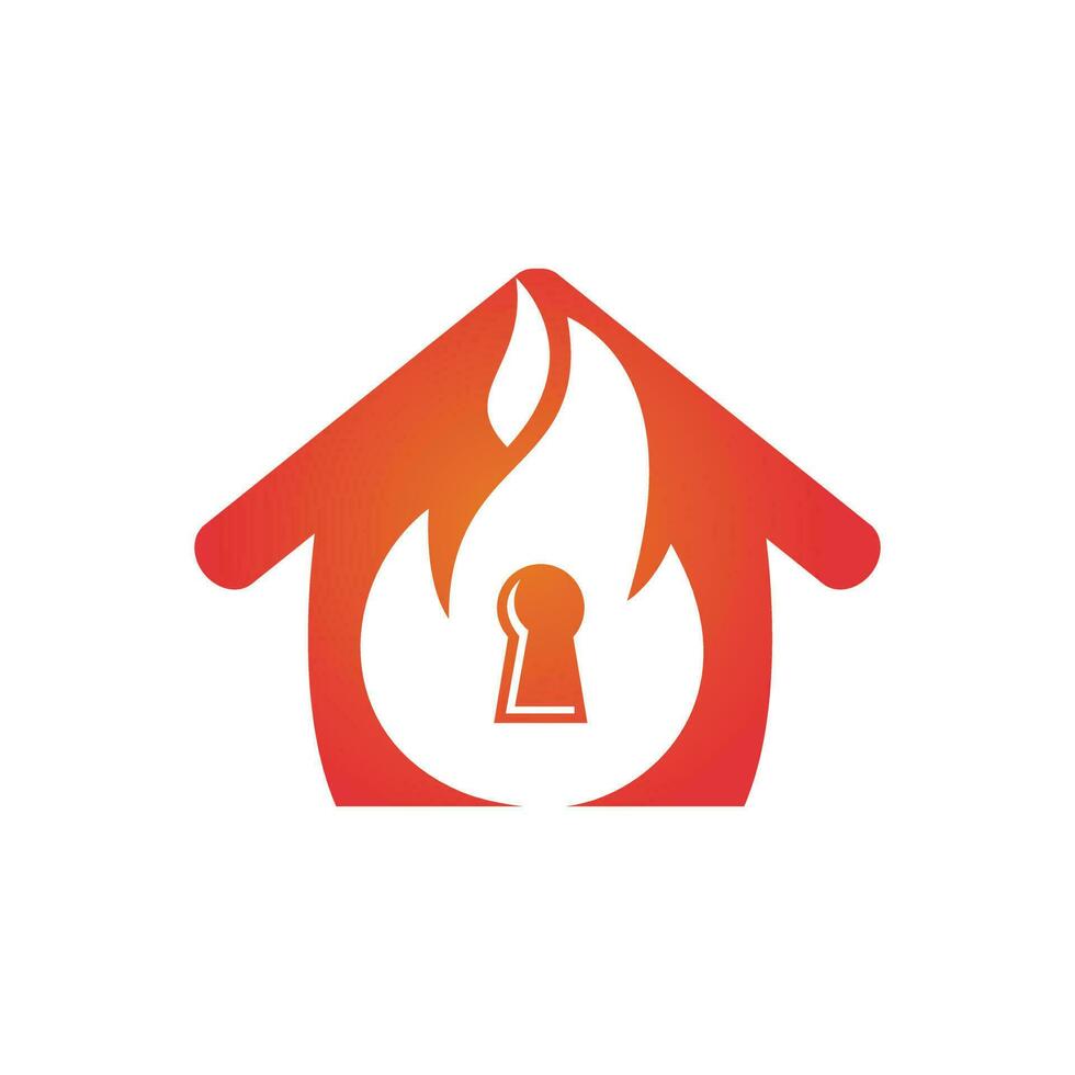 Fire padlock key logo design template. Fire flame key with house logo icon. vector