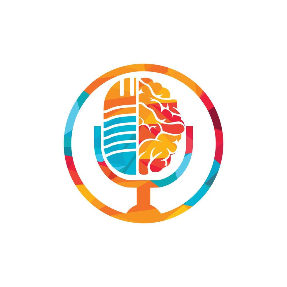 diseño del logotipo del podcast cerebral. Ilustración de vector de plantilla de logotipo de empresa de entretenimiento de difusión.