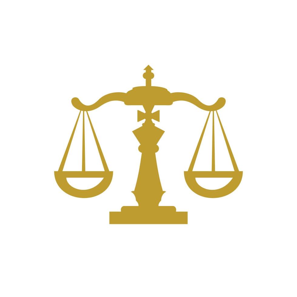 Chess law vector logo design template. Chess king and scale icon design.