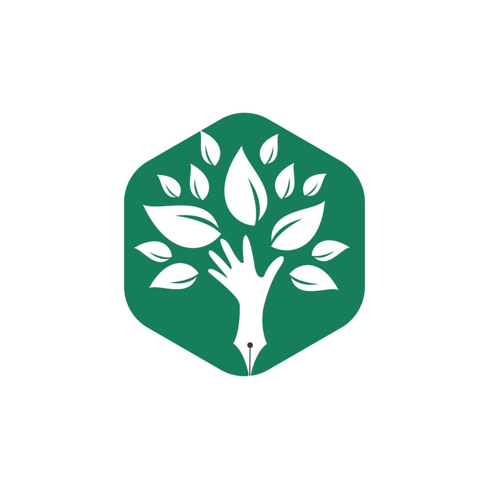 Educational or publishing logo design concept. Human hand and with pen icon design. vector