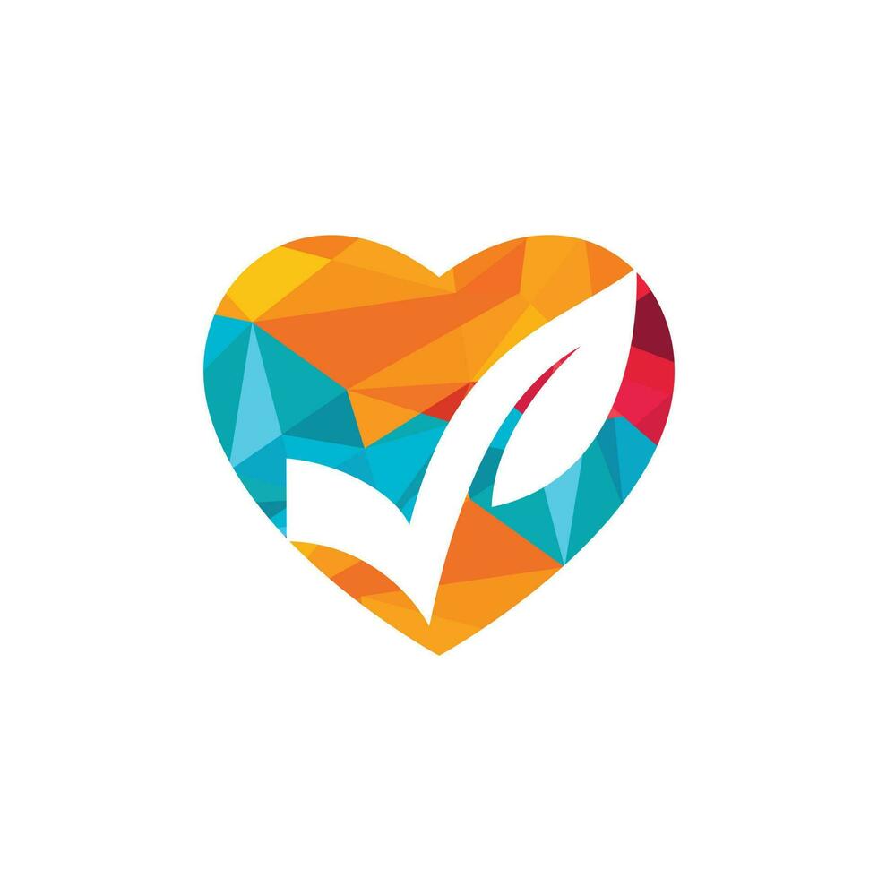 Organic check logo template illustration. Check leaf with heart icon logo design template. vector