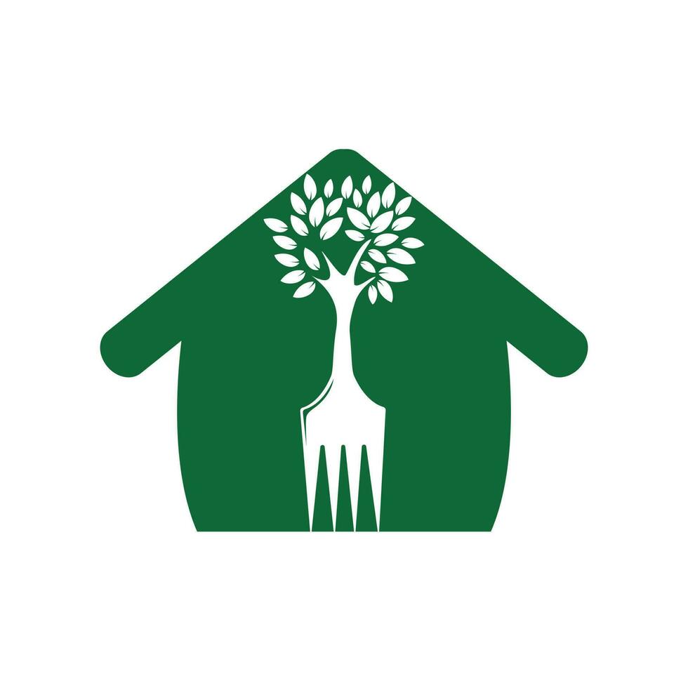 Fork tree with home shape vector logo design. Restaurant and farming logo concept.