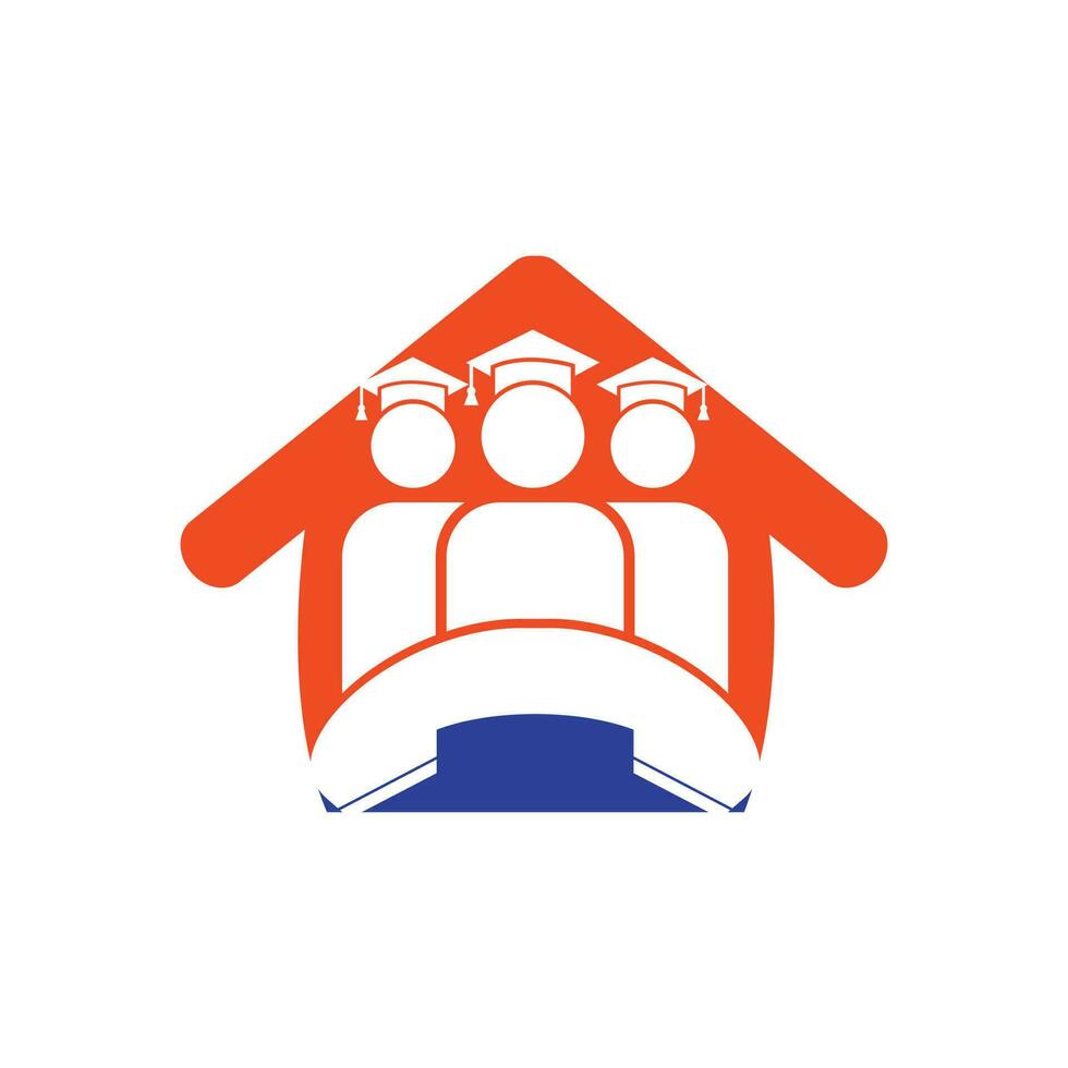 Student Call vector logo design template. Students and handset with home icon logo.
