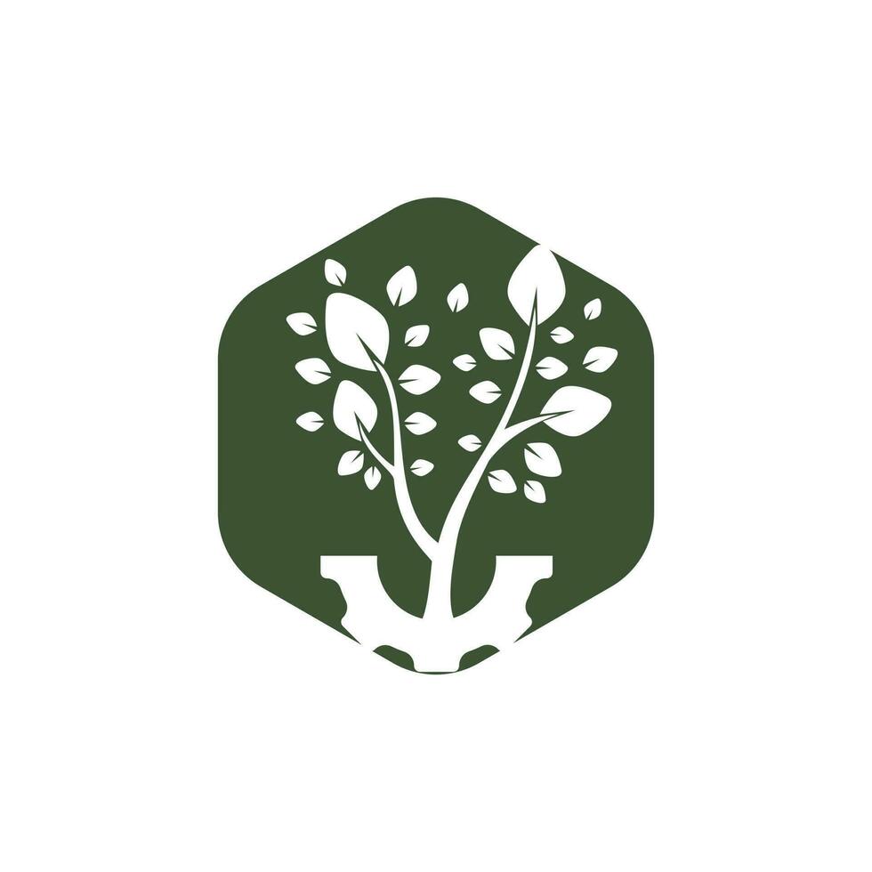 plantilla de diseño de logotipo de vector de árbol de engranajes. logotipo de la tecnología de la naturaleza moderna. concepto de logotipo de la industria y la tecnología ecológica ecológica.