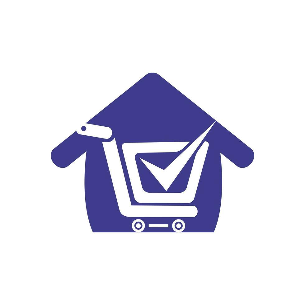 Safe shopping vector logo design template. Shopping cart with check sign and home icon.