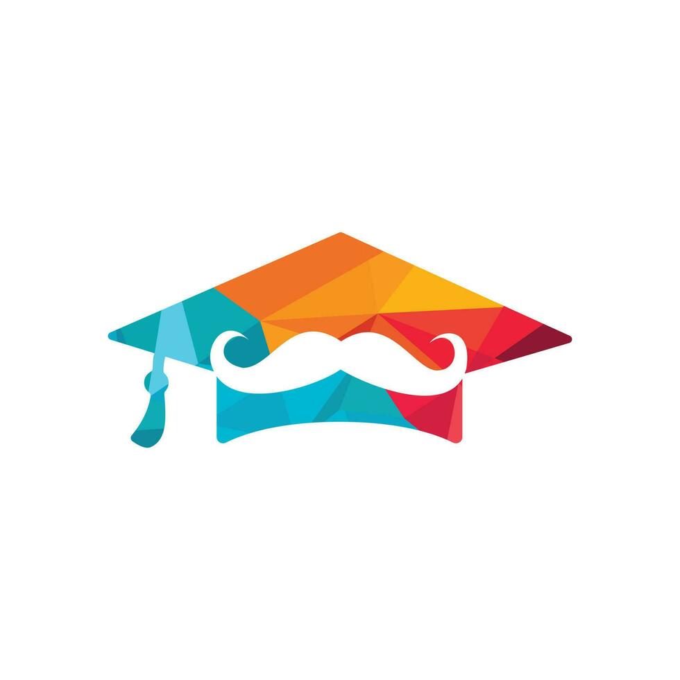 Strong education logo design template. Hat graduation with mustache icon design. vector