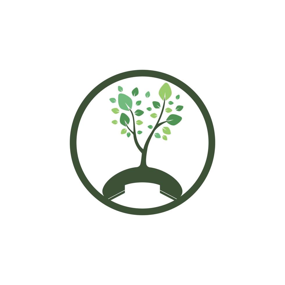 Nature call vector logo design. Handset tree icon design template.