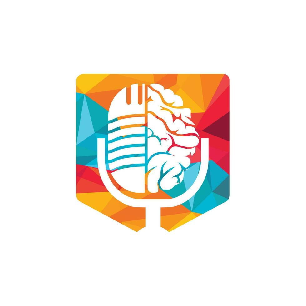 diseño del logotipo del podcast cerebral. Ilustración de vector de plantilla de logotipo de empresa de entretenimiento de difusión.