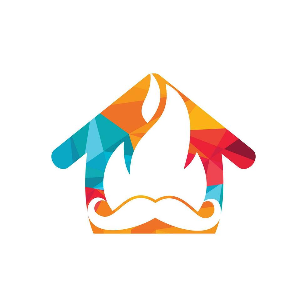 Moustache fire with home vector logo design template.