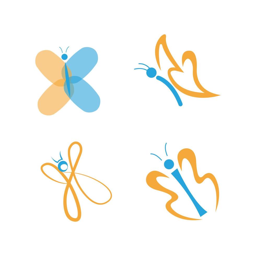 conjunto de cuatro iconos de mariposa aislado sobre fondo blanco vector