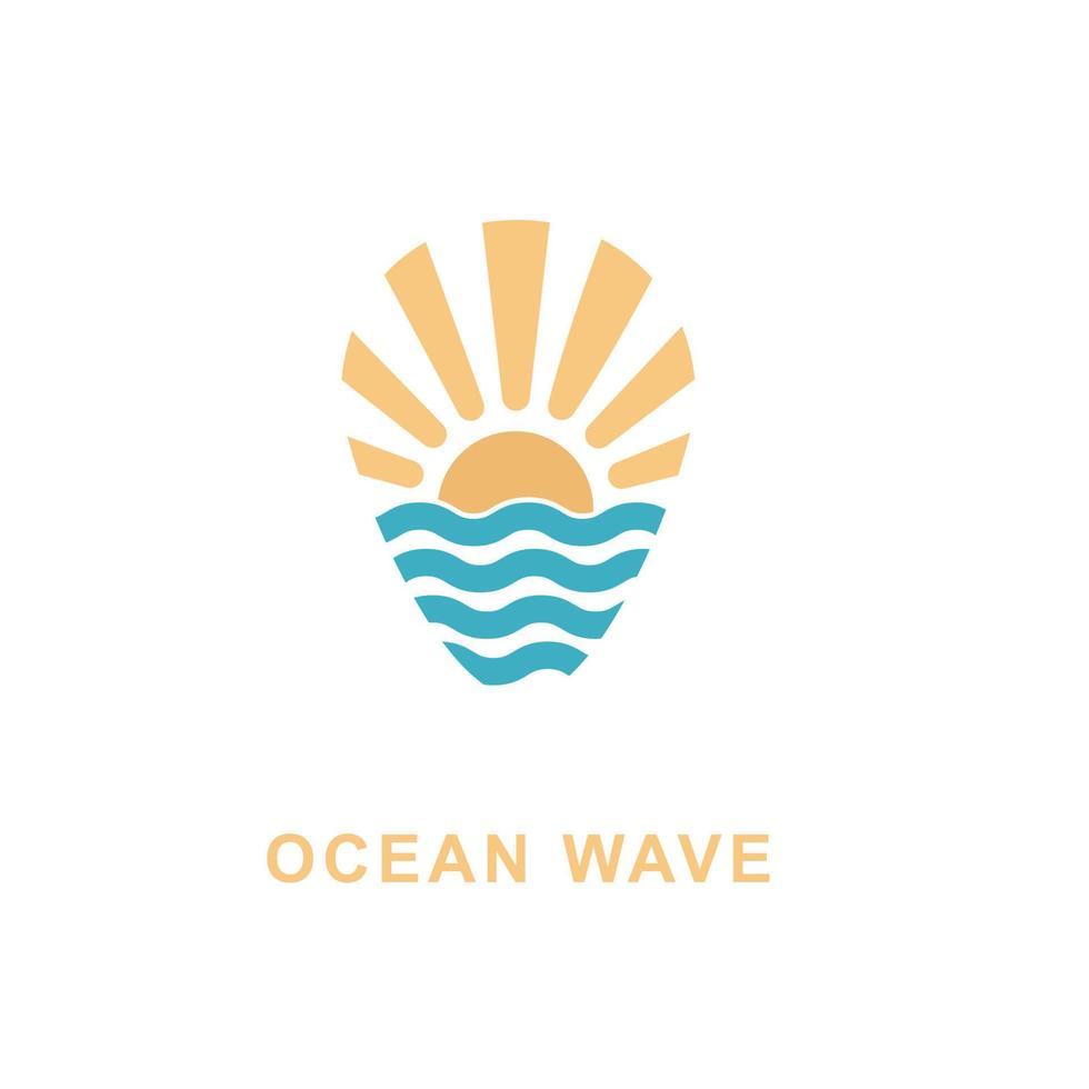 vector illustration of waves and sun  logo badge.