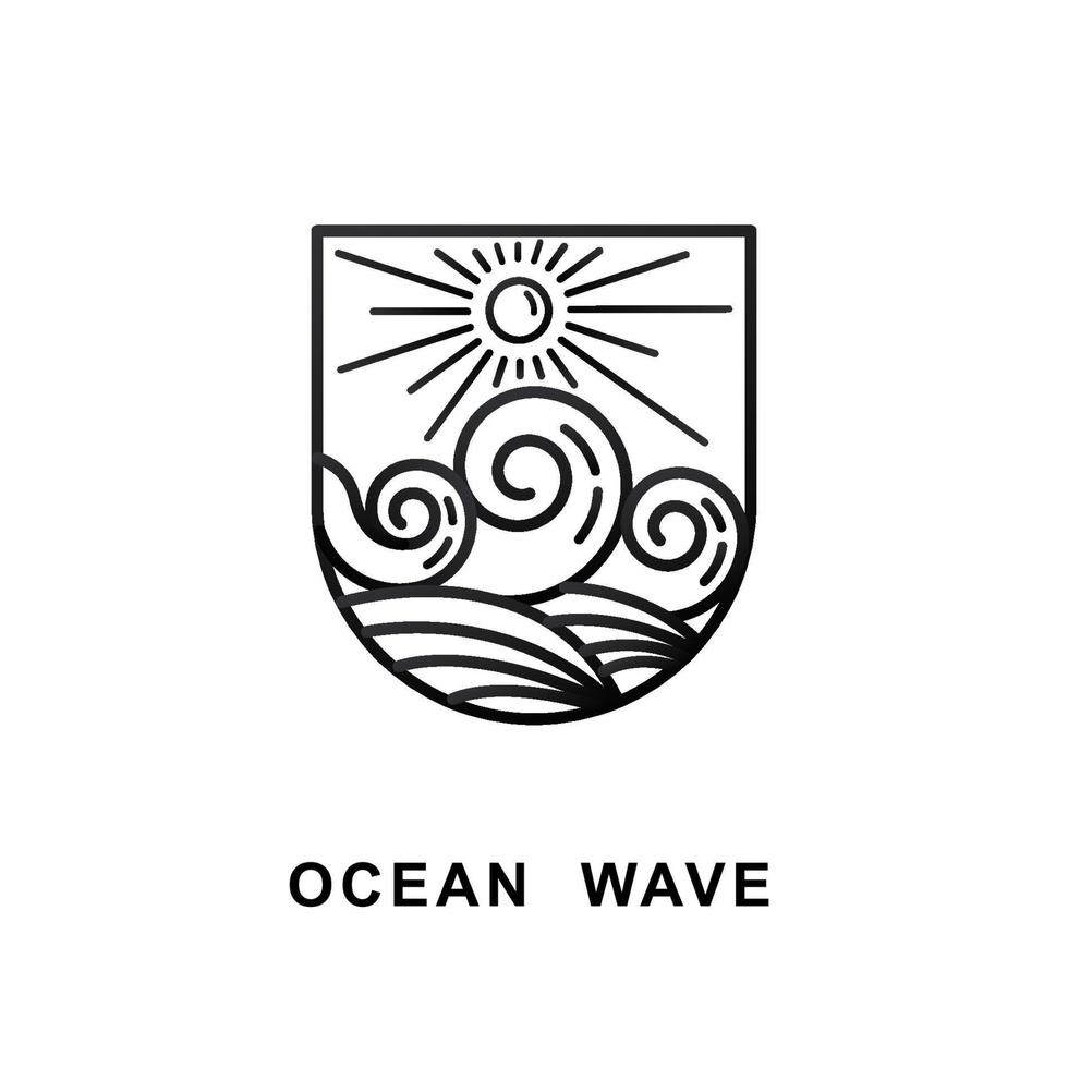 ocean wave sun shining monoline design vector
