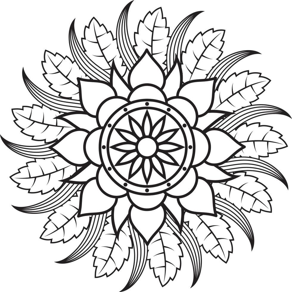 Hand drawing mandala flower pattern coloring page, vector