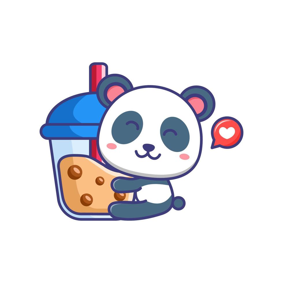 Cute baby panda love a cup of chocolate drink cartoon illustration isolated suitable For sticker, banner, poster, packaging, children book cover vector