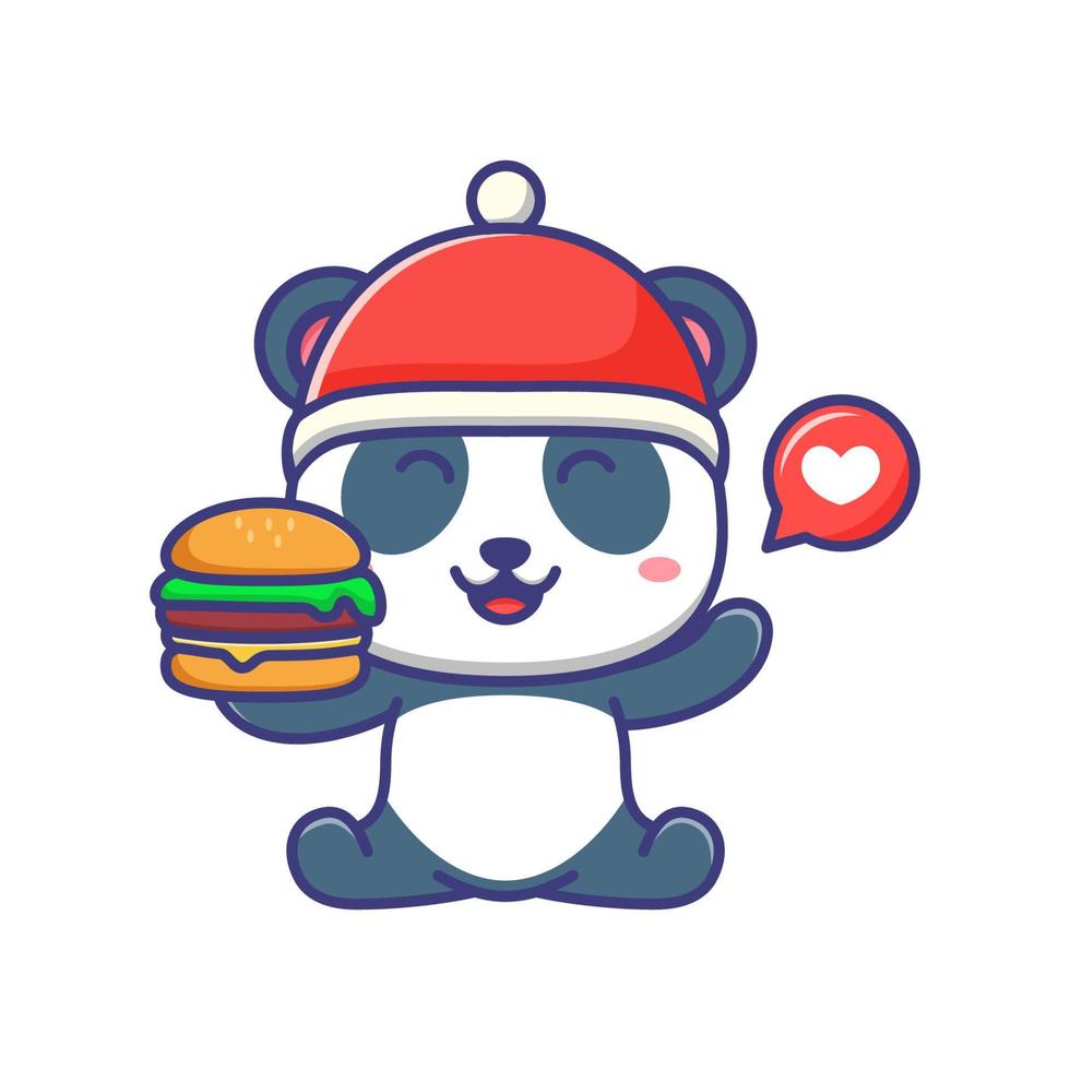 Cute baby panda love burger cartoon illustration isolated suitable For sticker, banner, poster, packaging, children book cover. vector